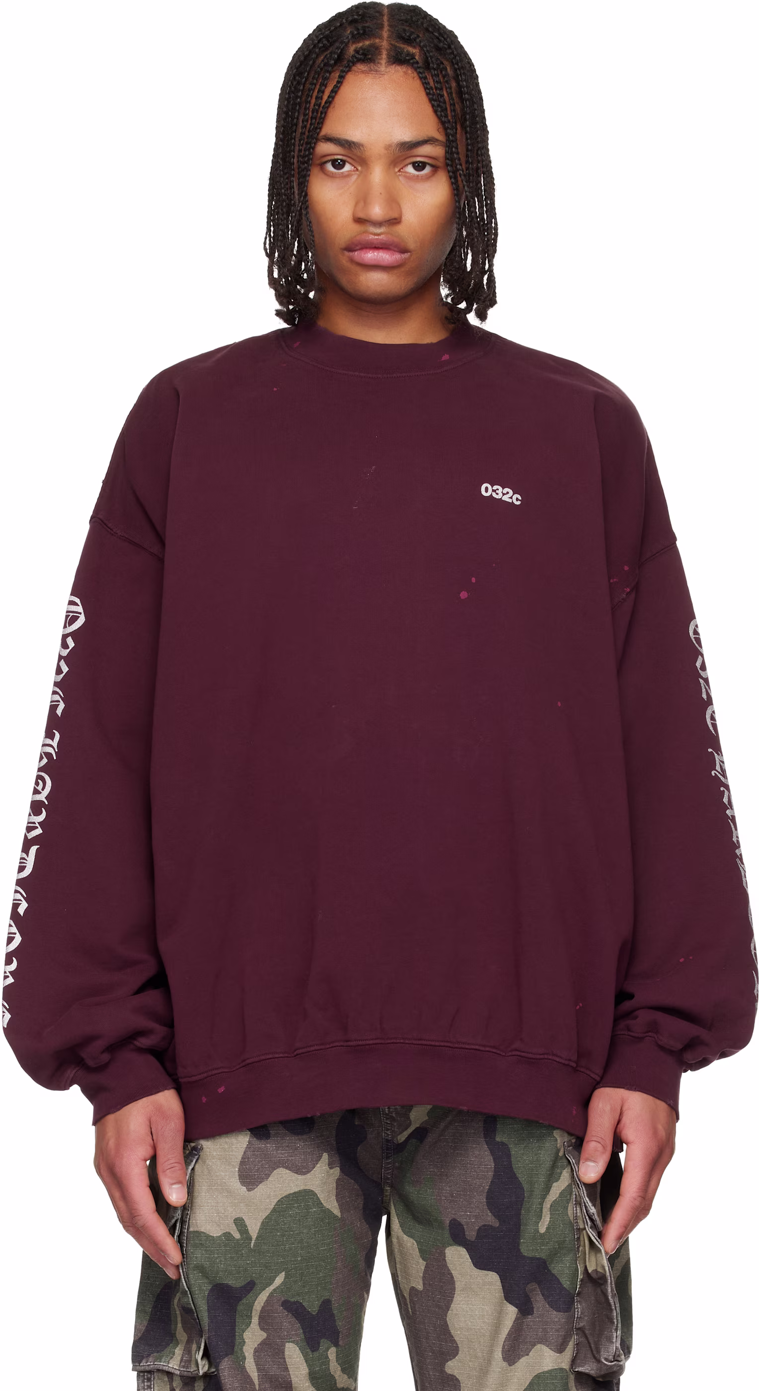 032c Burgundy "Hardcore Since 2001" Oversized Sweatshirt