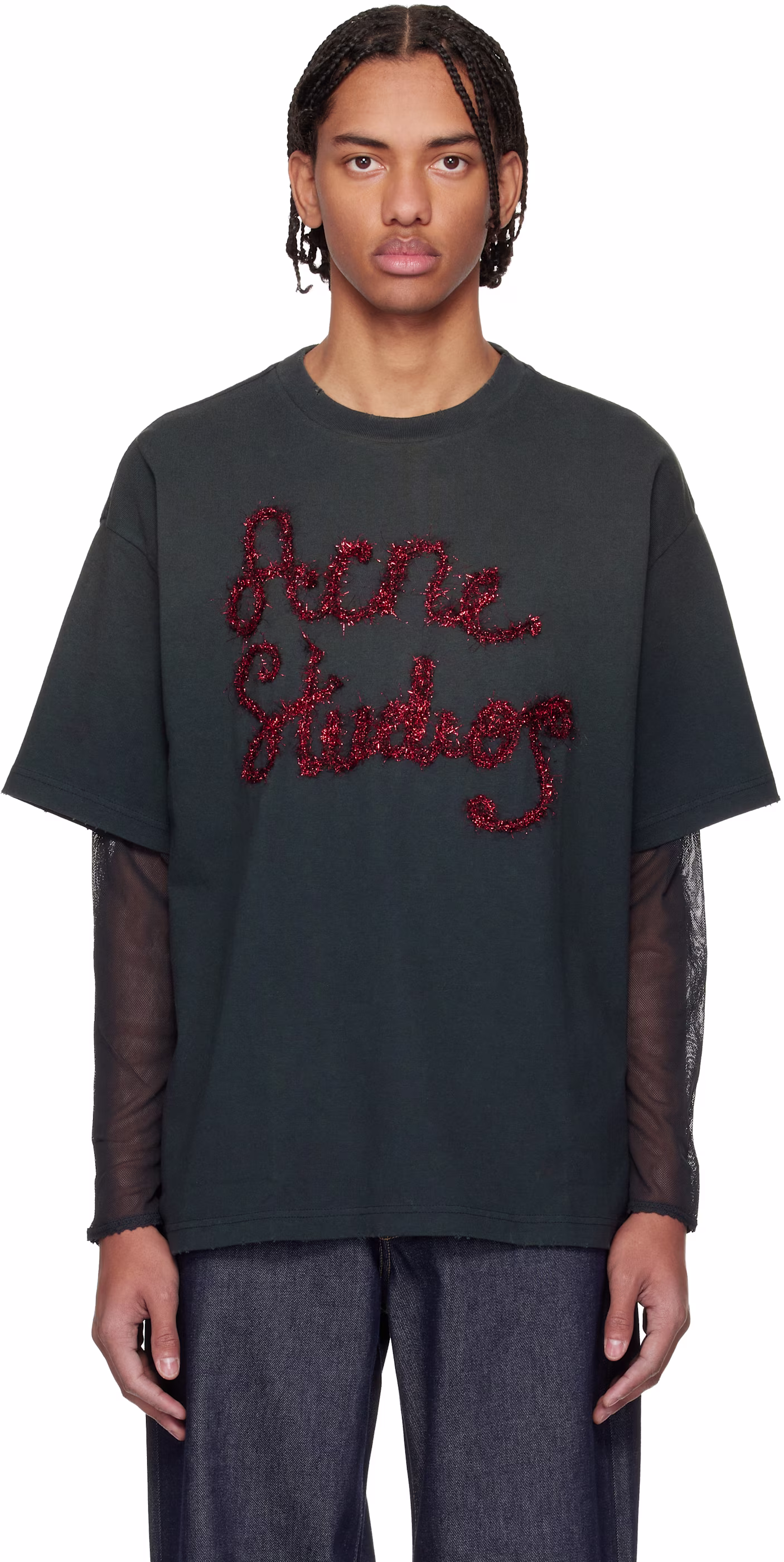 Acne Studios Gray Layered Logo T-shirt